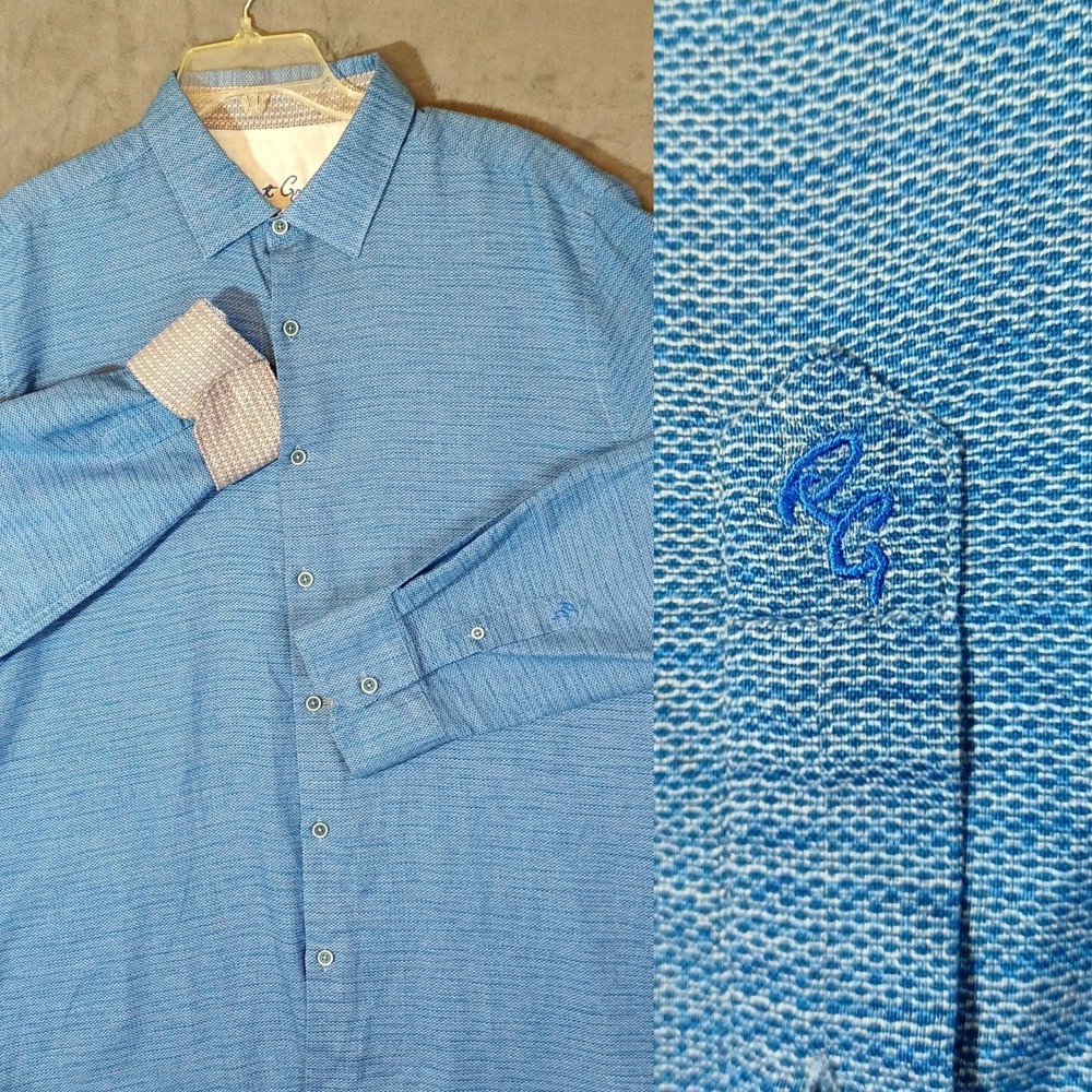 Robert Graham Shirt Mens XXL Blue Classic Fit Linen Blend